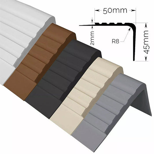 50 x 45mm PVC Rubber Stair Edge Protector – Anti Slip Stair Nosing Trim