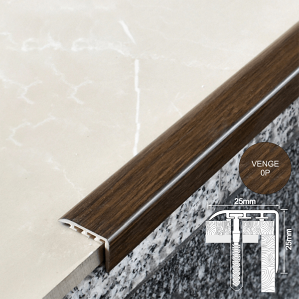 25 x 25mm Wood Effect UPVC Stair Nosing – Non Slip Edge Trim with Hidden Fixing