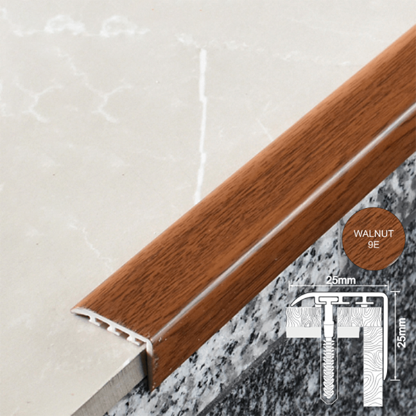 25 x 25mm Wood Effect UPVC Stair Nosing – Non Slip Edge Trim with Hidden Fixing