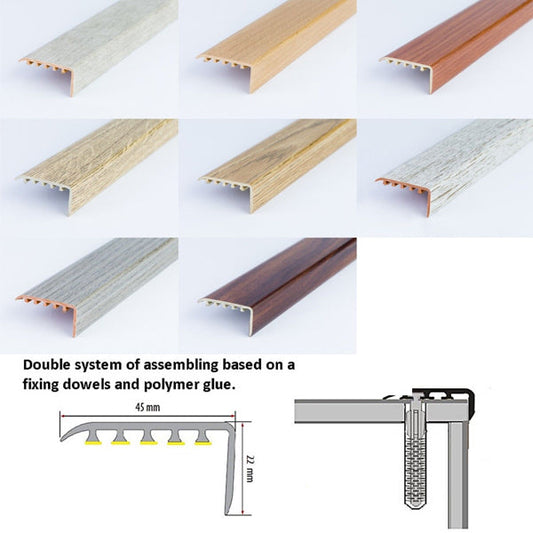 45 x 22mm Durable Wood Effect UPVC Stair Nosing – Edge Trim for Laminate and Wooden Steps